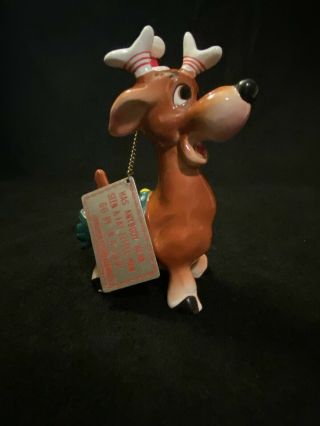 Vtg Kreiss Psycho Ceramics Christmas Reindeer & Metal Hang Tag A Fat Little Man