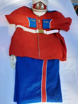 Vintage Fruhauf Red,  White,  Blue Marching Band Uniform With Hat,  Coat,  & Pants