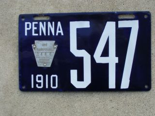 1910 Pennsylvania,  Pa.  3 Digit Porcelain Passenger License Plate.  Museum Quality