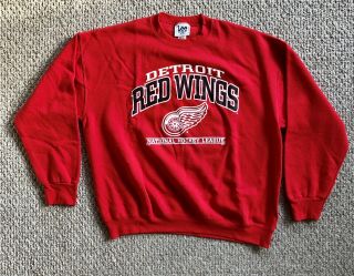 Vtg 90s Lee Sport Detroit Red Wings Crewneck Sweatshirt Adult Size Xxl Usa Made