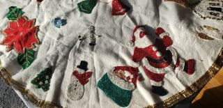 Vintage Christmas Jeweled Tree Skirt Santa Manger 2