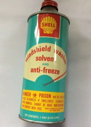 Vintage Shell Oil Windshield Washer Solvent Poison Logo Empty Cone Top Tin Can