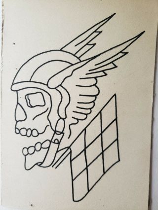 Vintage Unsigned Bob Shaw Tattoo Flash Line Cut Skull Death Head Biker 4x6