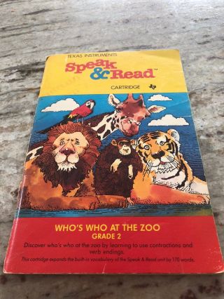 Vintage Texas Instruments Speak And Read Book Who’s At The Zoo Grade 2.