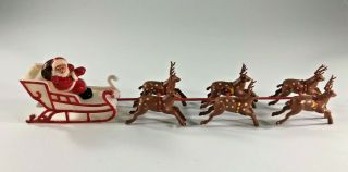 Vintage Christmas Mini Santa Sleigh Reindeer 1950s Decoration Plastic Hong Kong