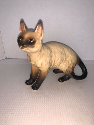 Vintage Porcelain Enesco Siamese Cat Figurine 1105 Matte Japan