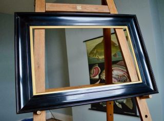 A V Large Antique Edwardian Black Ebonised Picture Frame 24 " X 15 " Rebate