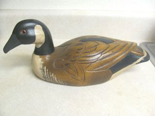Unknown Maker Solid Wood Hand Carved 13 " Canadian Goose Decoy Glass Eyes