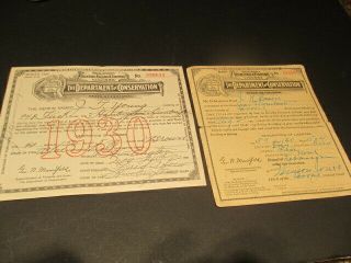 1921 & 1930 Indiana Hunting & Fishing Licenses