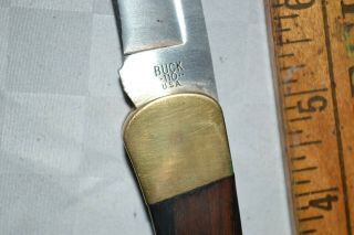 Vintage 1980 - 81 Buck 110 Folding Hunter Knife Wood Handles w/Leather Sheath Case 2
