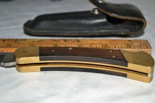 Vintage 1980 - 81 Buck 110 Folding Hunter Knife Wood Handles w/Leather Sheath Case 3