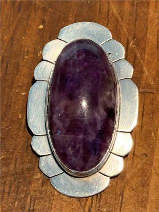 Vintage Mexico Modernist Sterling Silver And Amethyst Pin Pendant Marked Tc