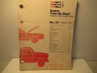 Champion Spark Plugs Engine Tune Up Chart Vintage 1980 - 1973 Usa