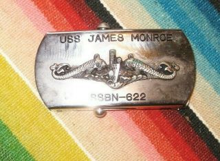 Vintage 1960s United States Navy Uss James Monroe Ssbn - 622 Submarine Belt Buckle