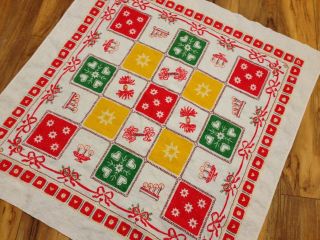 Vintage Christmas Table Cloth Holiday Textured Square Colorful 33 " X 33 "