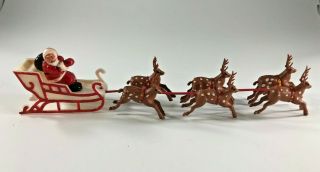 Vintage Christmas Mini Santa Sleigh Reindeer 1950s Plastic Decoration Hong Kong