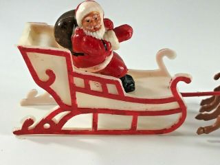 Vintage Christmas Mini Santa Sleigh Reindeer 1950s Plastic Decoration Hong Kong 3