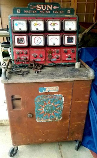 Vintage Sun Motors Master Motor Tester Battery Diagnostic Station W/ Cabinet