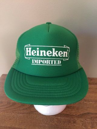 Heineken Imported Beer Green Vtg Trucker Hat Snap Back Large