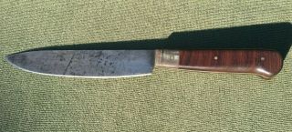 Vintage Handmade Camp Bowie Knife From File W/ Horn & Tiger Maple Wood Handle