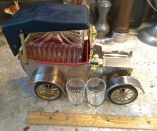 Vintage 1918 Ford Model T Car Bar Set Decanter And 4 Shot Glasses Music Box