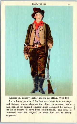 Vintage Mexico Postcard " Billy The Kid - Famous Outlaw " Linen 1940s