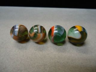 4 Vintage Peltier Glass Company Rainbo Marbles 9/16 To 5/8 - To,