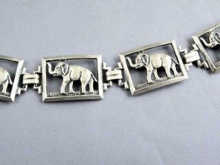 Vintage Sterling Silver Elephant Link Bracelet 7 1/4 " Long