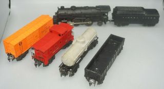 Vintage Lionel O - Gauge 246 Locomotive And Tender With 4 Freight Cars