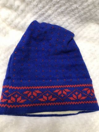 Vintage Stowe Vt 100 Wool Winter Ski Hat Blue Red No Itch Hem Stowe Woolens