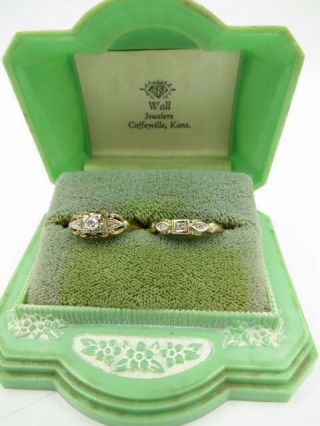 Antique.  10 Ct Diamond 2 - Tone 14kt Gold Bridal Ring Set Size 7.  25 Tw 3.  15 Grams