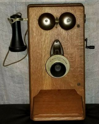 Antique Leich Electric Co.  Hand Cranked Wall Phone Genoa Ill Usa