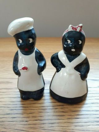 Vintage Black Americana Chef Pappy And Cook Mammy Salt & Pepper Shakers
