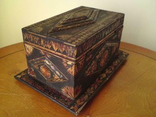 19thc French Napoleonic Prisoner Of War Marquetry Straw Work Box Paisley Liners