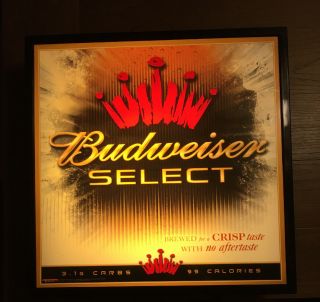 Vintage Budweiser Select Light Up Bar Sign Great 99 Calories 3.  1 G Carbs