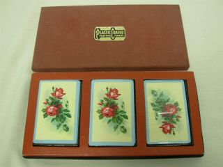 3 Decks Vintage Arrco Playing Cards W Red Roses 1 Deck Still Complete