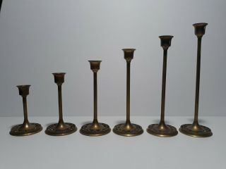 Set Of 6 Vintage Brass Graduated Tapered Candlesticks Candle Holders 4 - 9 Inches