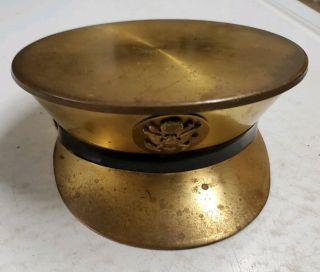 Vintage Brass Powder Box Shaped Like Military Hat With Powder Puff No Mirror