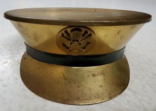 Vintage Brass Powder Box Shaped Like Military Hat with Powder Puff No Mirror 2