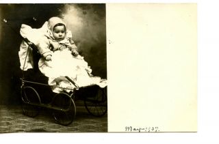Baby In Old Fashioned Stroller - Carriage - Buggy - Rppc - Real Photo Vintage Postcard