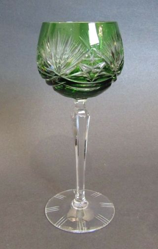 Vintage Emerald Green Bohemian Czech Cut To Clear Crystal Wine Hock Goblet