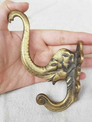 Old Vintage Antique Style Hand Crafted Elephant Face Brass Hanger Hook
