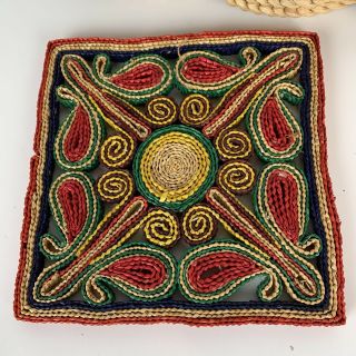 5 Vintage Woven Straw Trivet Hot Pads Colorful Wall Hanging Decor Raffia Straw 3