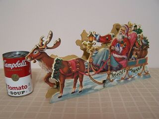 Old Vintage Mechanical Wooden Christmas Santa & Reindeer Wind Up Music Box