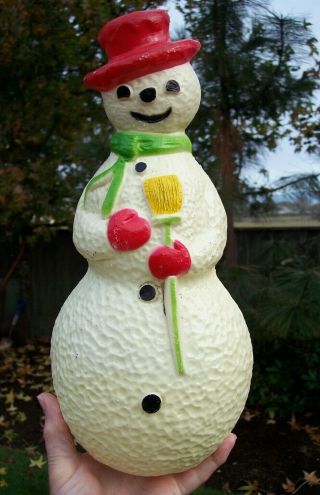 Vintage 1950s Plastic Blow Mold Light Up Snowman W/ Broom 13 " Union Products