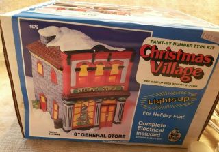 Vintage Wee Crafts Kit Christmas Village 6 " General Store,  Lights,  Unpainted