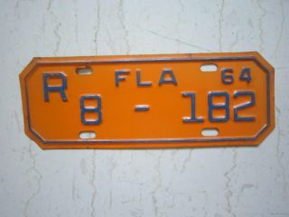 Vintage 1964 Florida Oiginal Motorcycle Tag License Plate R8 - 182 Low Number