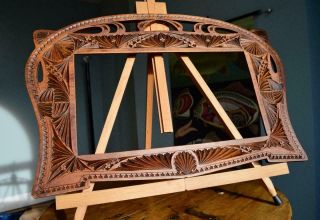 Antique Art Nouveau Carved Oak Picture Frame 13 " X7 " Rebate Varts & Crafts