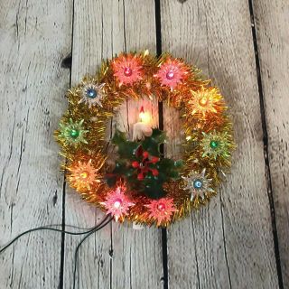 Vintage Noel Christmas Candle Wreath Tree Topper Light Up Flashing 18 Lite