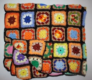 Vintage Handmade Crochet Granny Square Afghan Blanket Quilt 52 " X 59 " Colorful